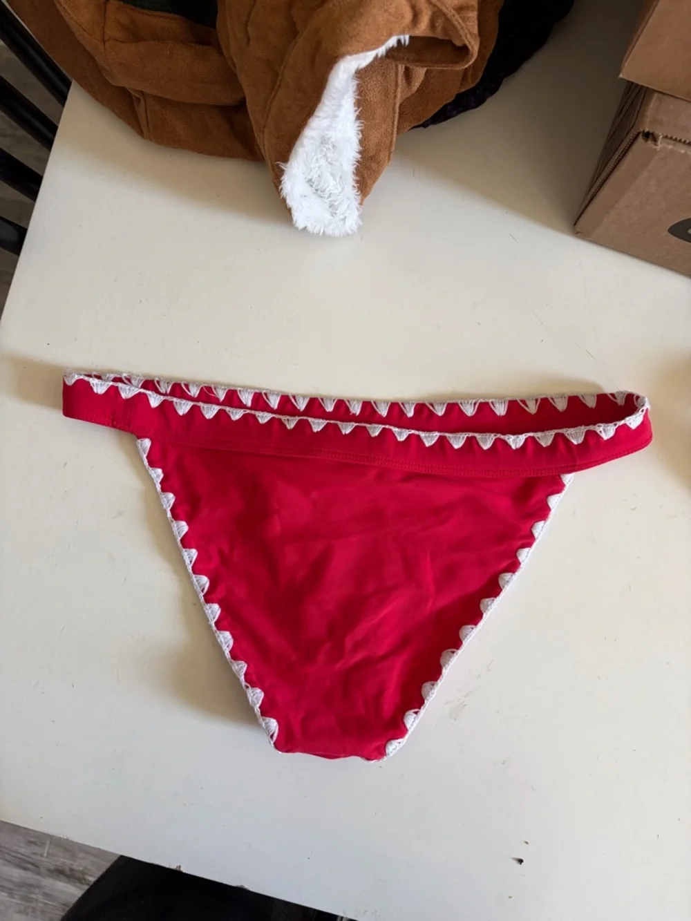 Lovers + Friends Red Triangle Bikini with White Trim - Picture 2 of 4